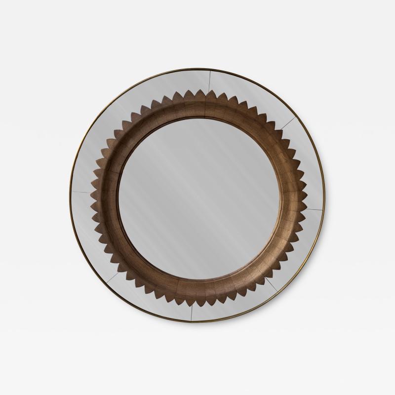 Fratelli Marelli Wood and Brass Mirror by Fratelli Marelli Italy 1950s