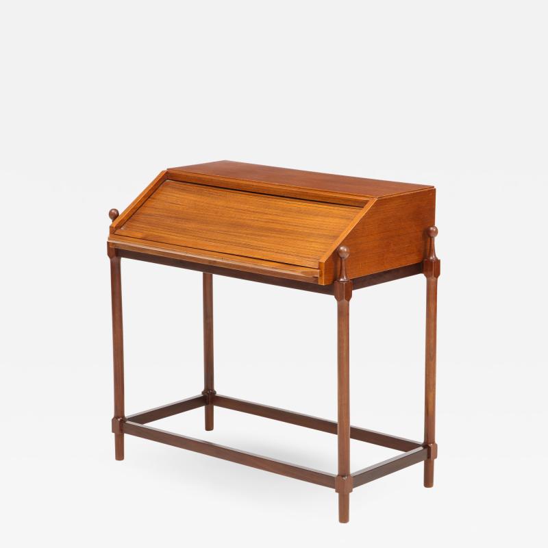 Fratelli Proserpio Compact teak secretary desk with rolltop by Fratelli Proserpio Italy 1960s