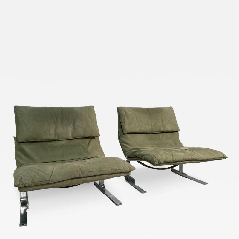 Fratelli Saporiti Pair of 2 Green Lounge Chairs by F lli Saporiti X Lane 1970