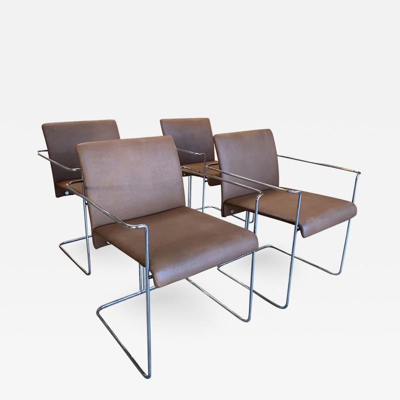Fratelli Saporiti Set of 4 Dining Chairs Leather and Chrome by F ll Saporiti 1970s