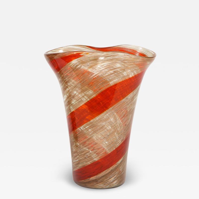 Fratelli Toso Fratelli Toso Glass Vase With Red Spiral and Avventurine 1950s