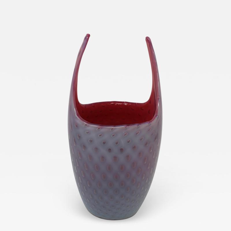 Fratelli Toso Murano Glass Vase in Pink Bullicante