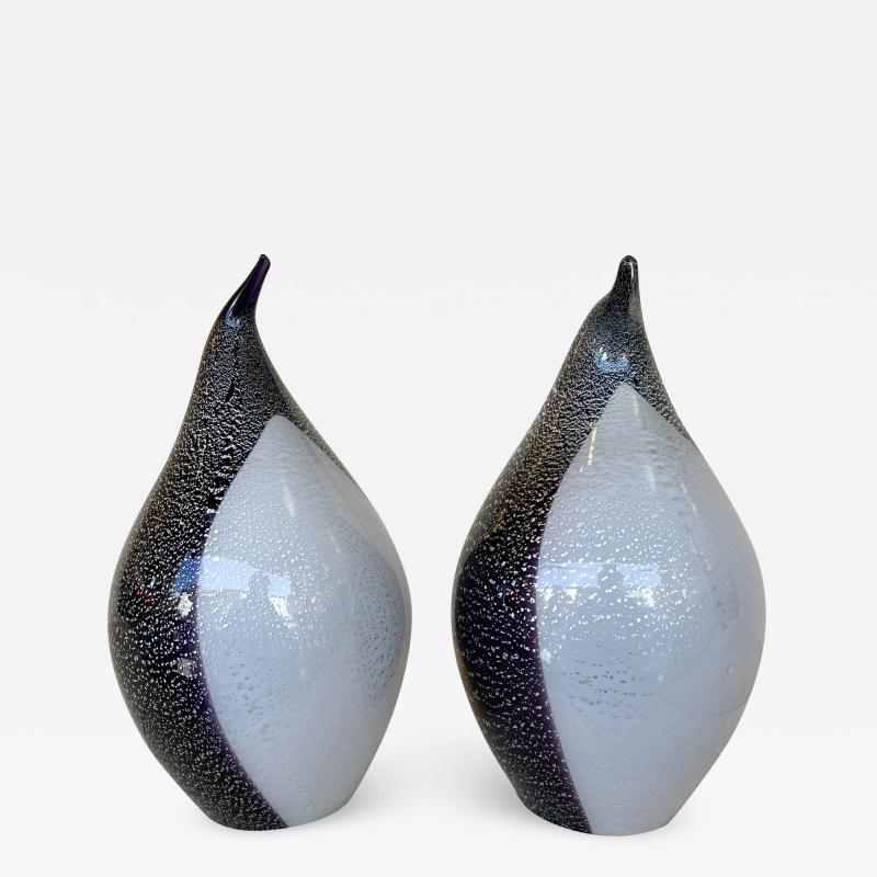 Fratelli Toso Pair of Penguin Murano Glass Lamps Italy 1980s