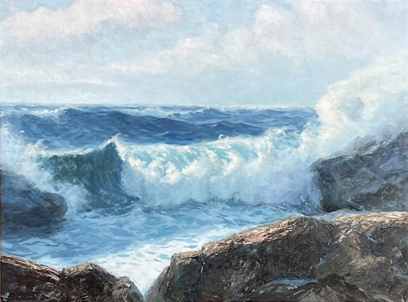 Fred Pye Fred Pye Signed Rocky Seascape Painting Maine Oil on Canvas