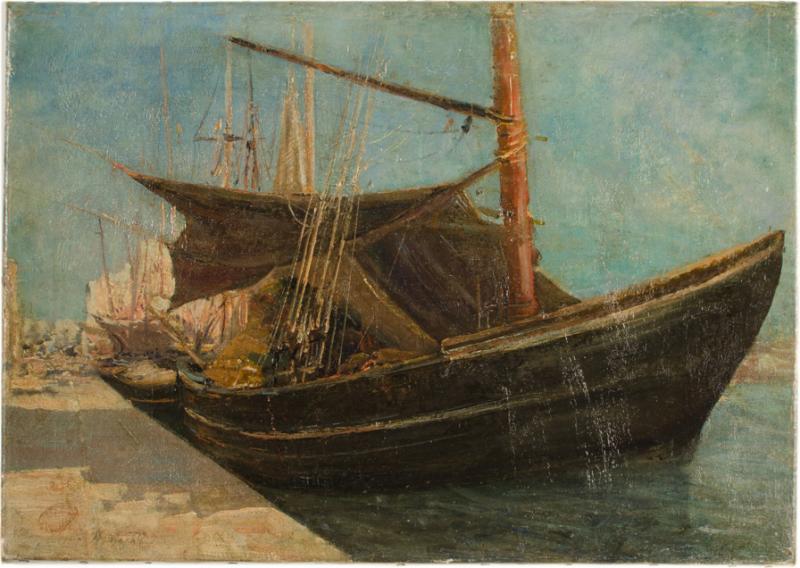 Frederic Montenard Frederic Montenard FRENCH 1849 1926 Fishing Boats in a Harbor painting