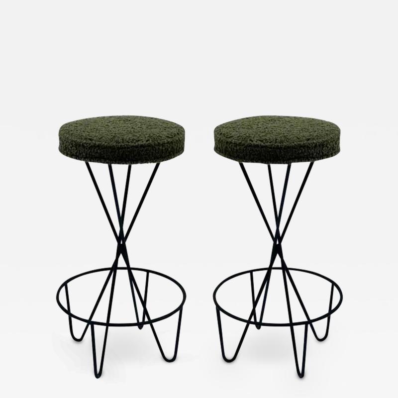 Frederic Weinberg Pair of Mid Century Modern Bar Stools by Frederic Weinberg in Black Iron