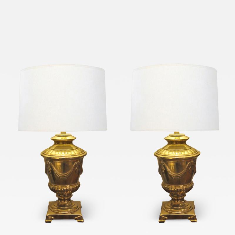 Frederick Cooper Lamp Co A Good Quality Pair of 1960s Frederick Cooper Campagna form Solid Brass Lamps