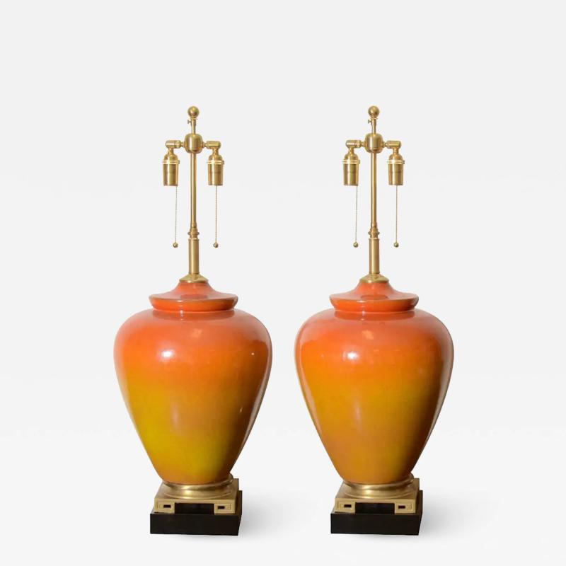 Frederick Cooper Lamp Co Frederick Cooper Orange Ombre Crackle Glazed Lamps