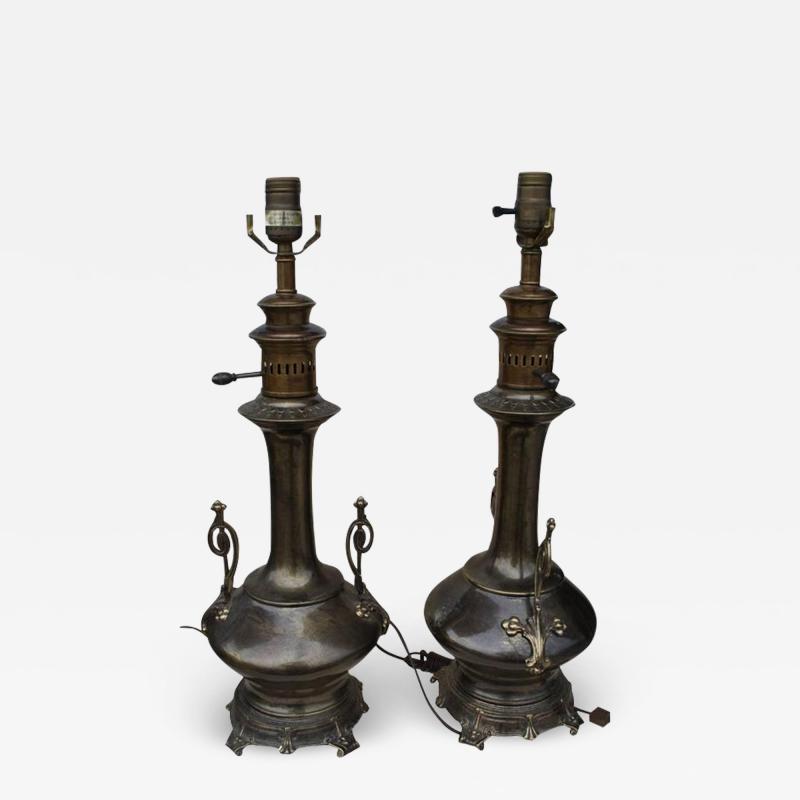 Frederick Cooper Lamp Co Vintage Pair of Aged Brass Lamps by Frederick Cooper