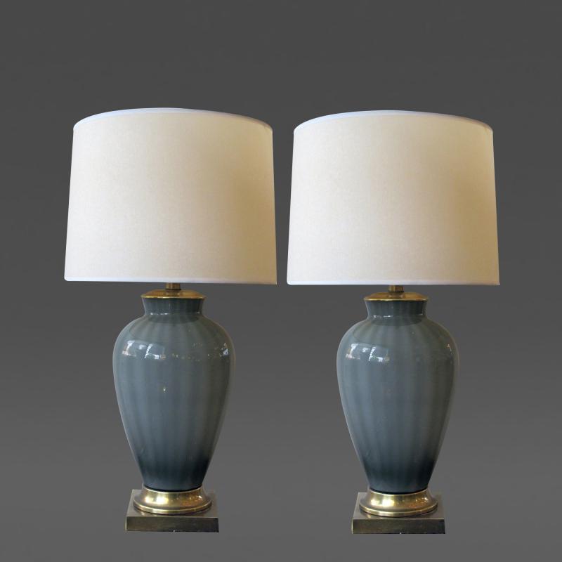 Frederick G Cooper A shapely pair of American 1960s gray cased glass lamps Frederick Cooper