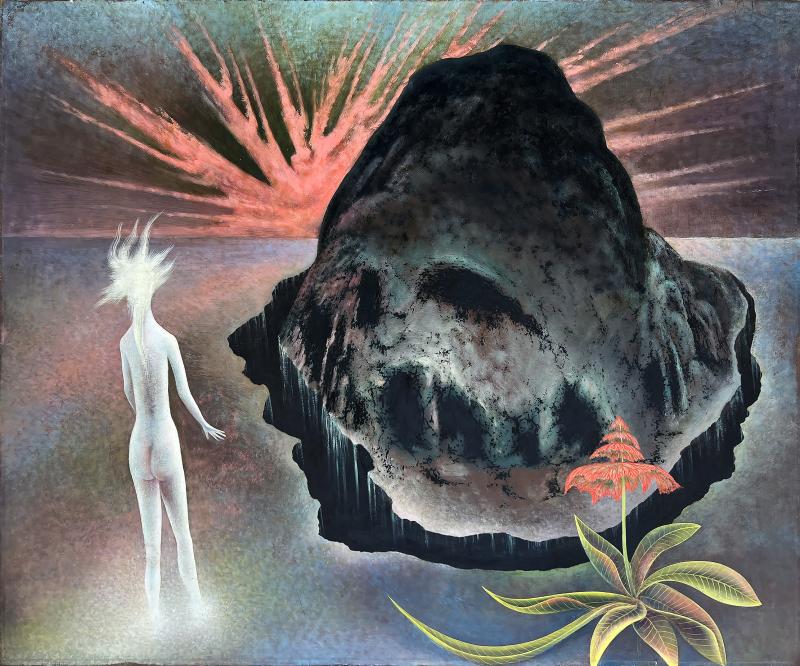 Frederick Haucke Surrealist Landscape Mountain with Nude Woman Perls Gallery