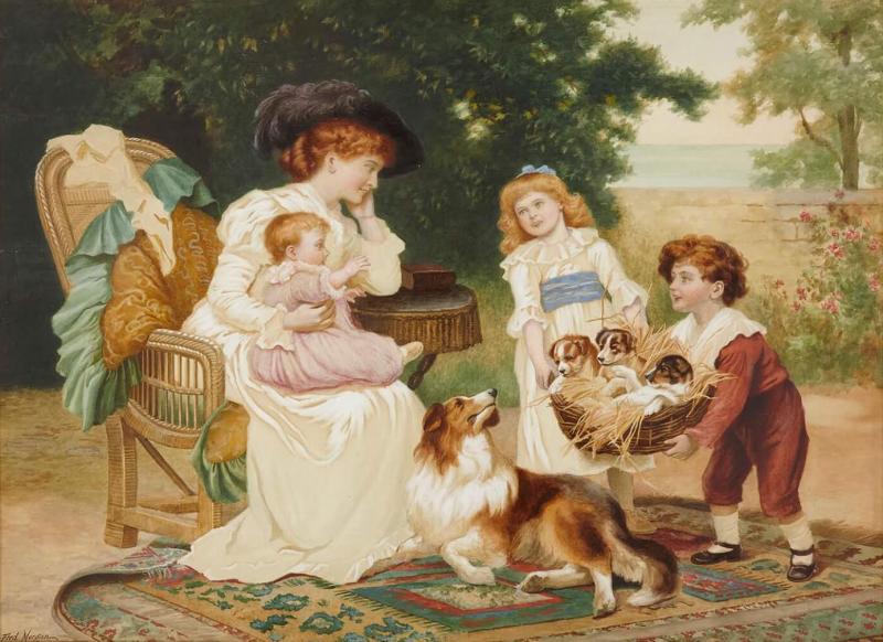 Frederick Morgan Fred Morgan A Family Party large Victorian watercolour painting