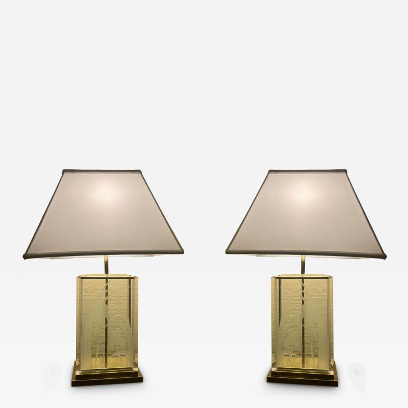 Frederick Raymond RARE LARGE ART DECO REVIVAL GLASS BRASS LUCITE LAMPS BY FREDERICK RAYMOND