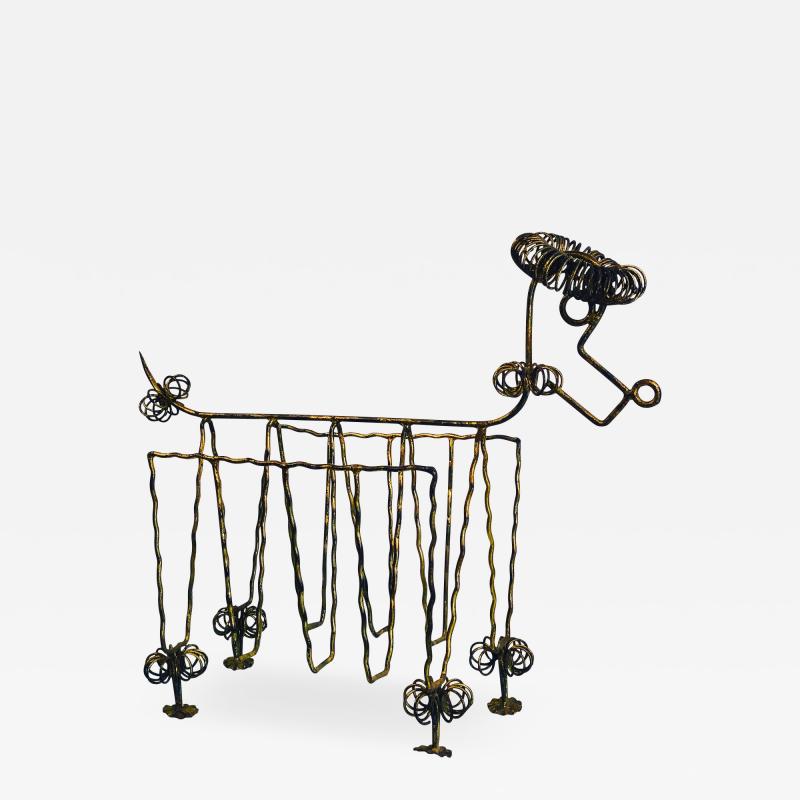 Frederick Weinberg Mid Century Gilt Iron Poodle Magazine Rack in the Manner of Frederick Weinberg