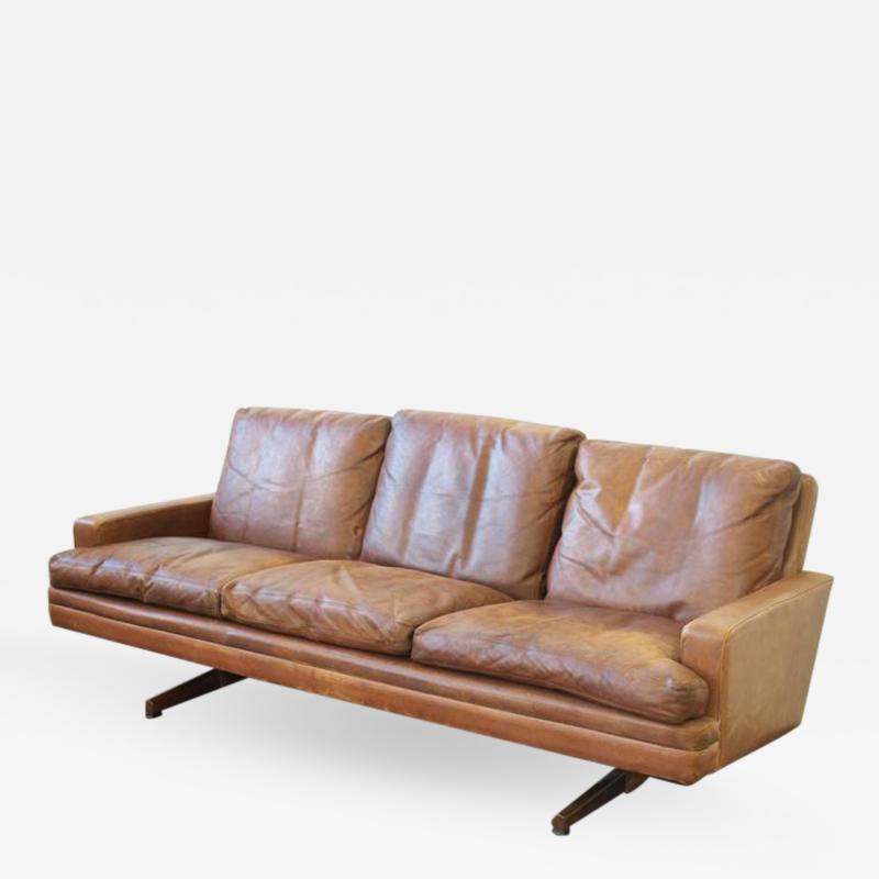 Fredrik A Kayser Fredrik Kayser Leather and Rosewood Sofa