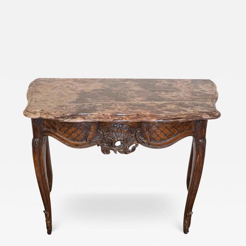 French 1720s R gence Period Walnut Console Table with Original Marble Top