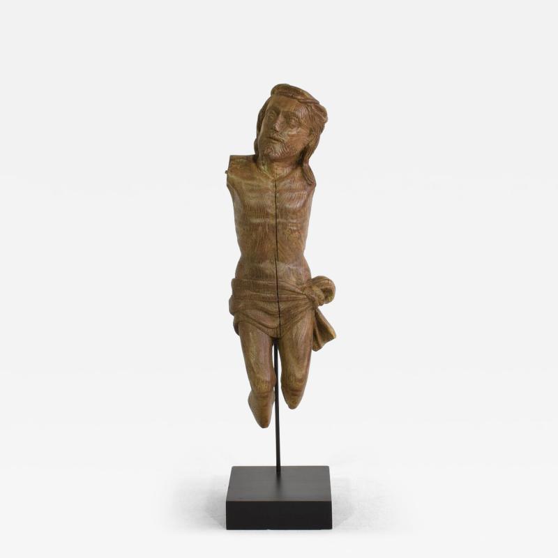French 17th Century Weathered Carved Oak Christ Fragment