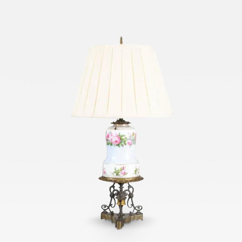 French 1820s Porcelain Oil Lamp Transformed into a Table Lamp Wired for the US