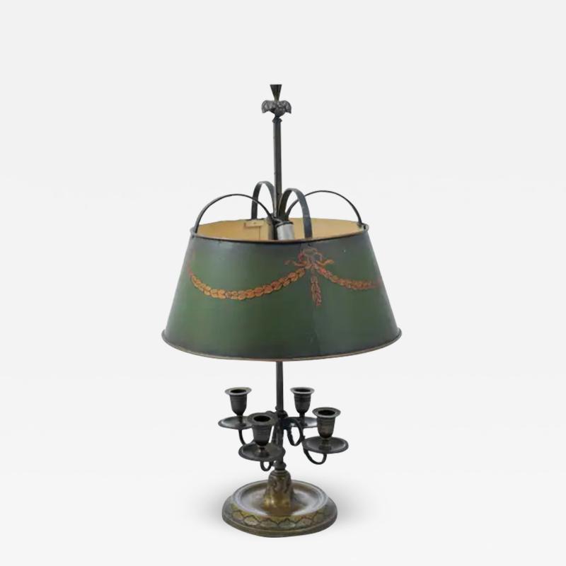 French 1850s Napol on III Green Painted T le Table Lamp with Garland Motifs