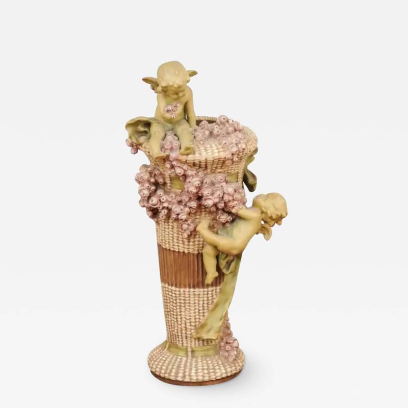 French 1860s Napol on III Painted Terracotta Vase with Playful Cherubs and Roses