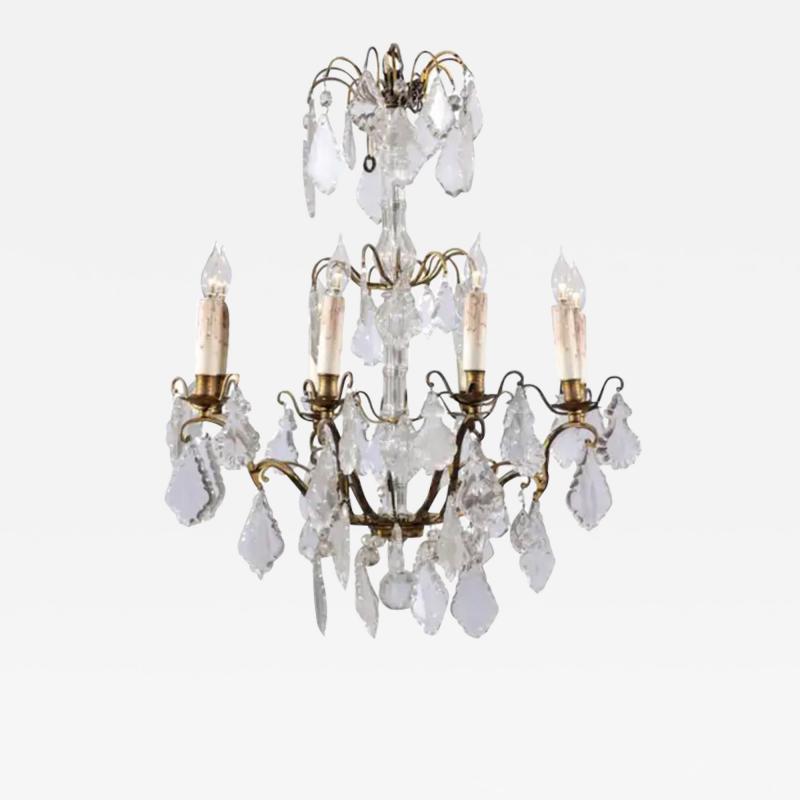 French 1860s Napoleon III Eight Light Crystal Chandelier with Brass Accents