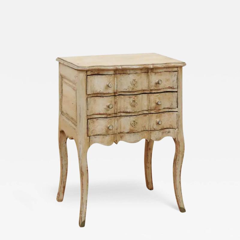 French 1880s Rococo Style Three Drawer Bedside Chest with Serpentine Front