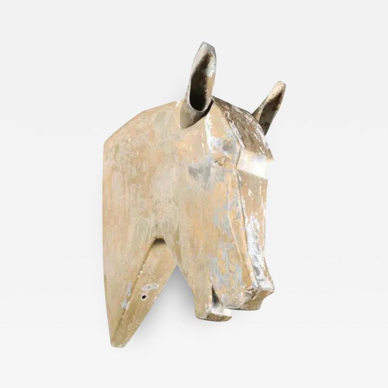 French 1890s Gilded Zinc Horse Head Sculpture with Angular Traits and Patina