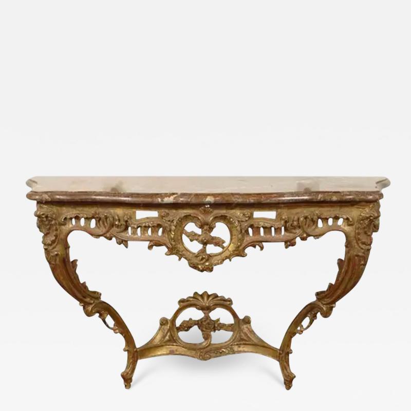 French 1890s Rococo Style Carved Giltwood Console Table with Floral D cor