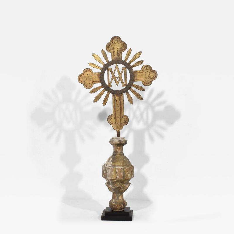 French 18th Century Baroque Gilded Metal Procession Cross