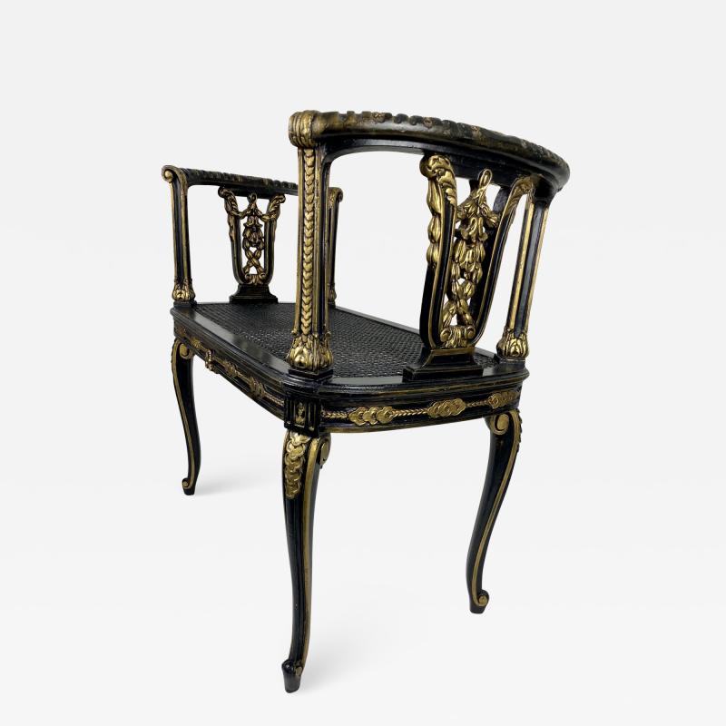 French 18th Century Carved Ebonized Window Bench with Gilded Accents France