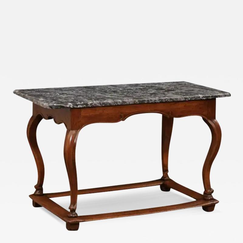 French 18th Century Louis XV Walnut Center Table with Variegated Grey Marble Top