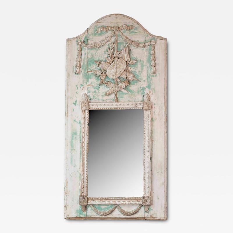 French 18th Century Louis XVI Carved Trumeau Mirror with Warrior Attributes