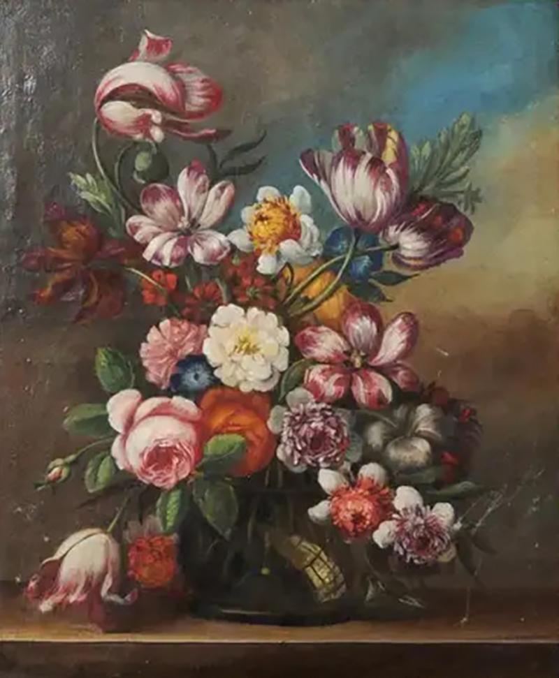 French 18th Century Oil on Canvas Floral Painting in the Dutch School Style