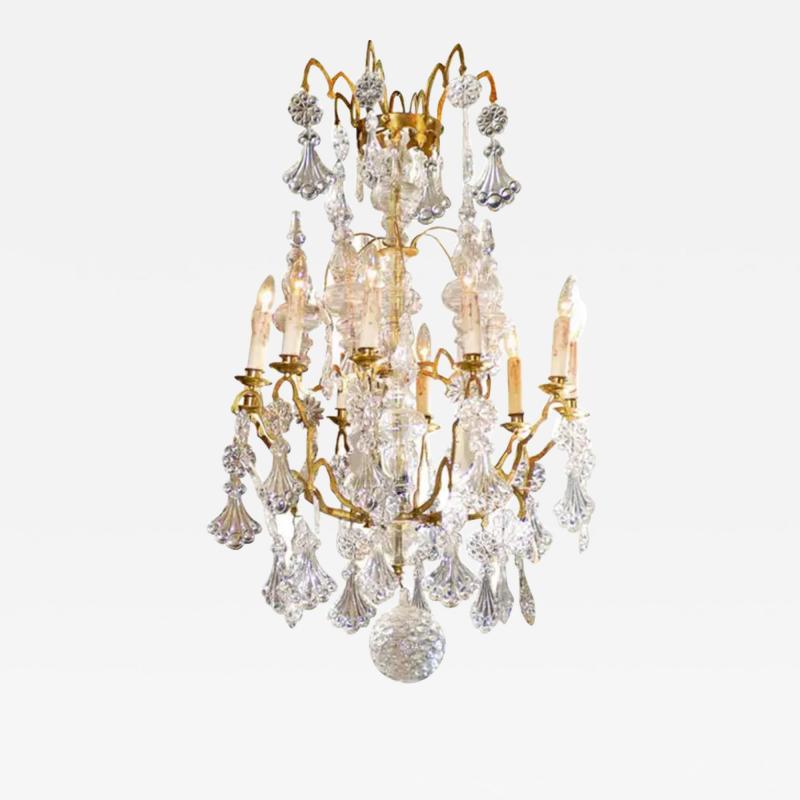 French 1900s Belle poque Brass and Crystal 10 Light Chandelier with Pendeloques