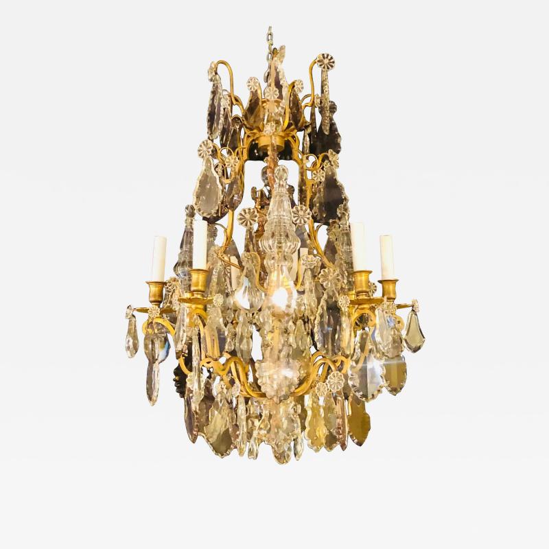 French 1920s Bronze and Crystal Chandelier with Spear Points