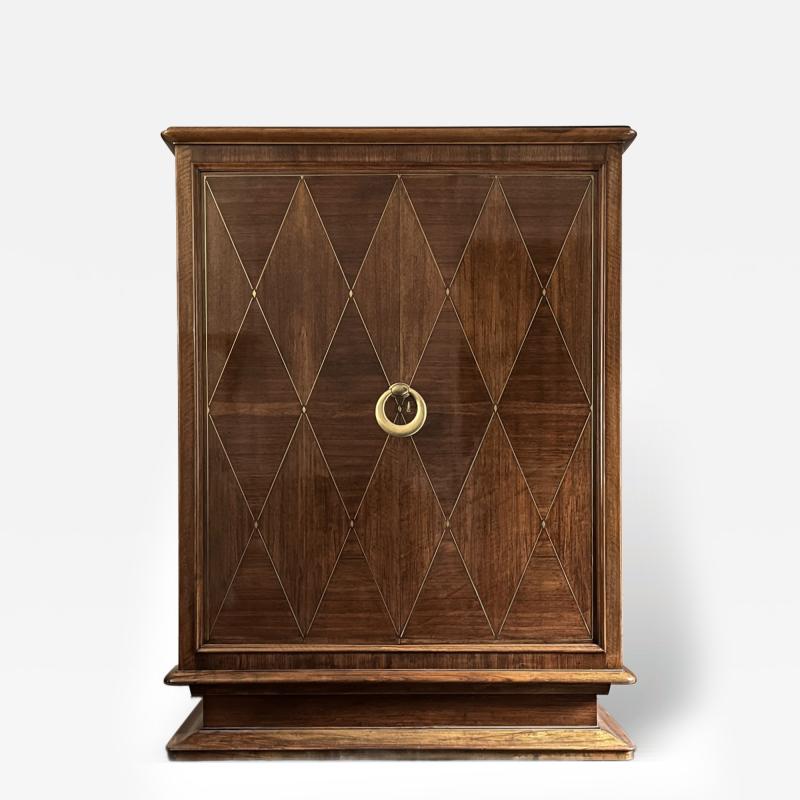 French 1940s Brass Inlaid and Marquetry Cabinet