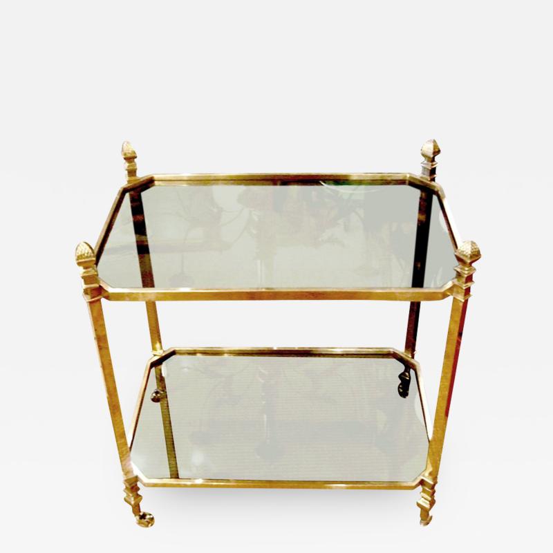 French 1940s Brass and Glass Serving Table on Casters