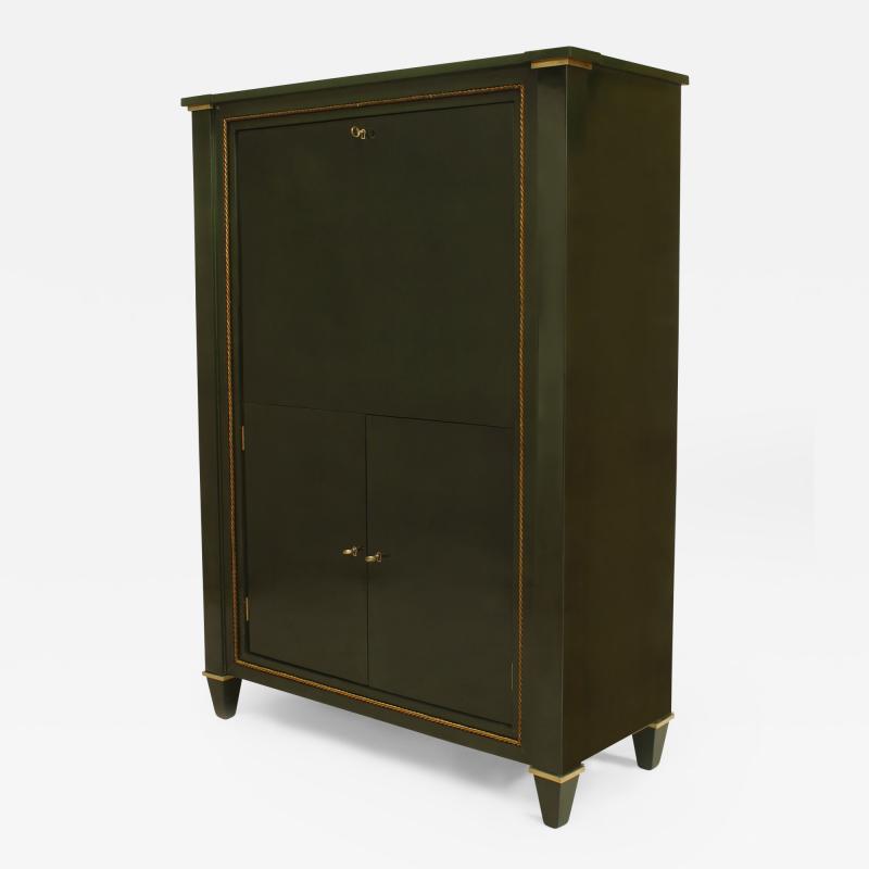 French 1940s Dark Green Lacquered Drop Front Secretary