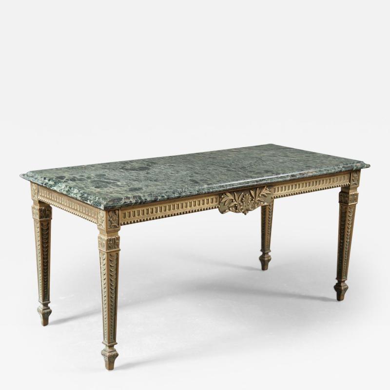 French 1940s Marble Top Table with Brass Base
