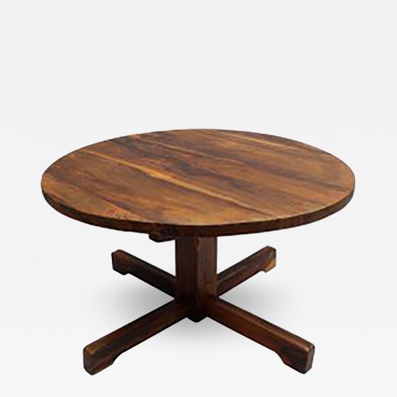 French 1950s Solid Olive Tree Round Pedestal Dining Center Table