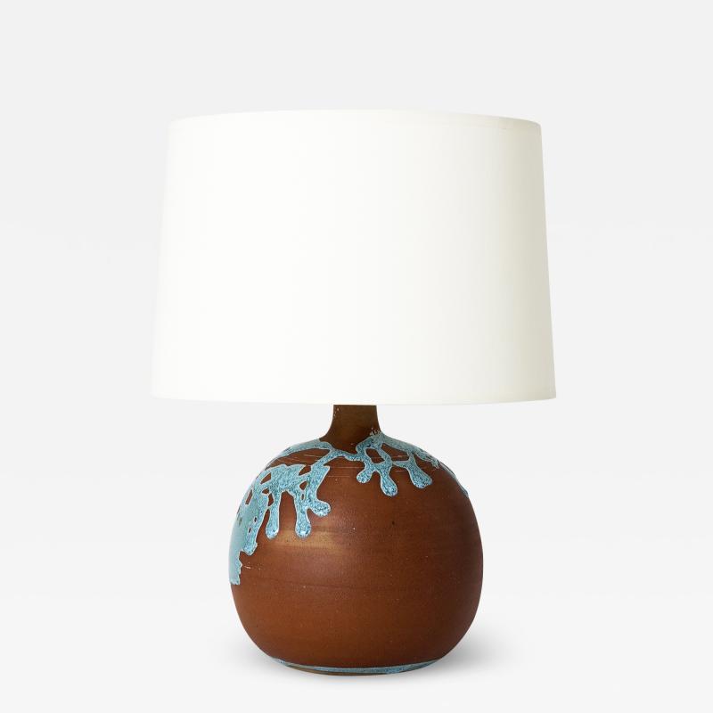 French 1960s Terracotta and Turquoise Glaze Table Lamp