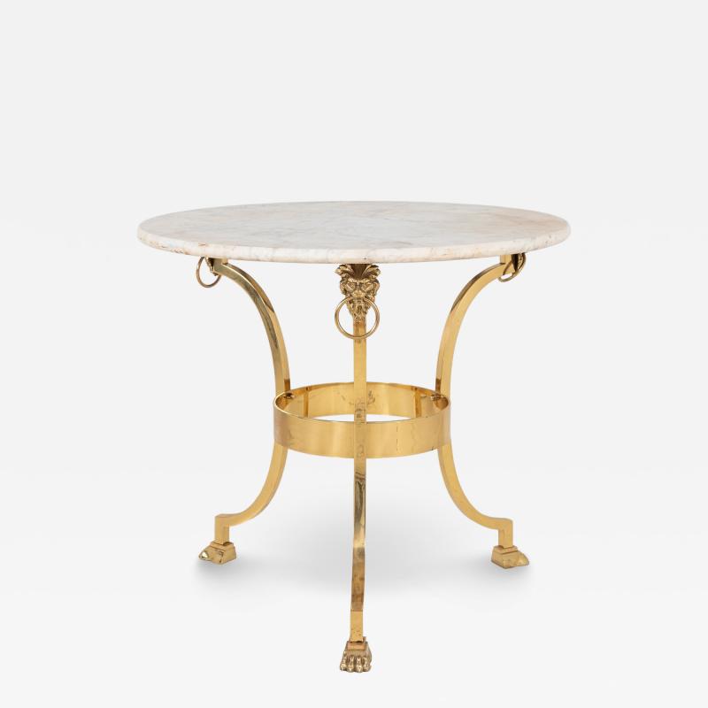 French 1970 Empire Style Side Table with White Marble Top