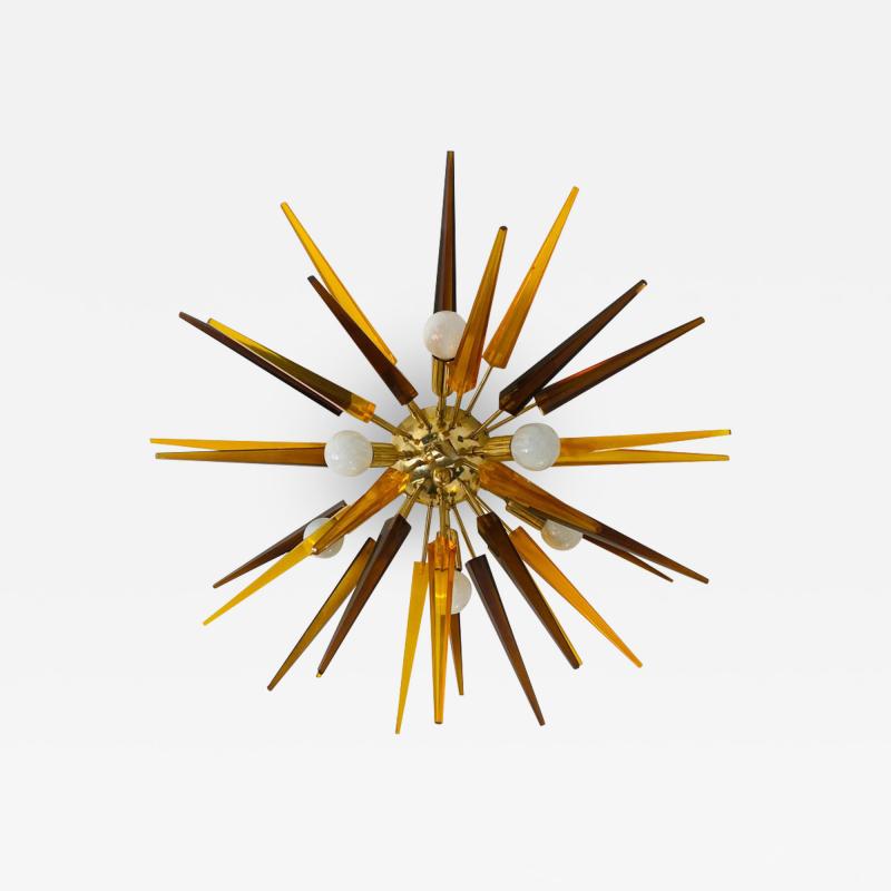 French 1990s Sunburst Flush Light