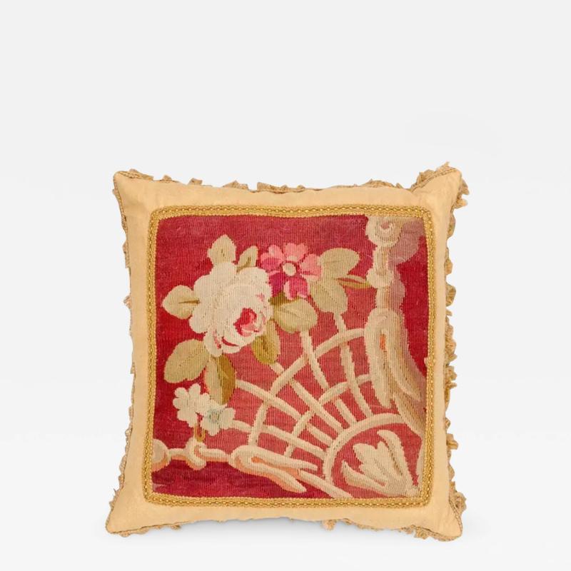 French 19th Century Aubusson Tapestry Pillow with Floral Decor and Tassels