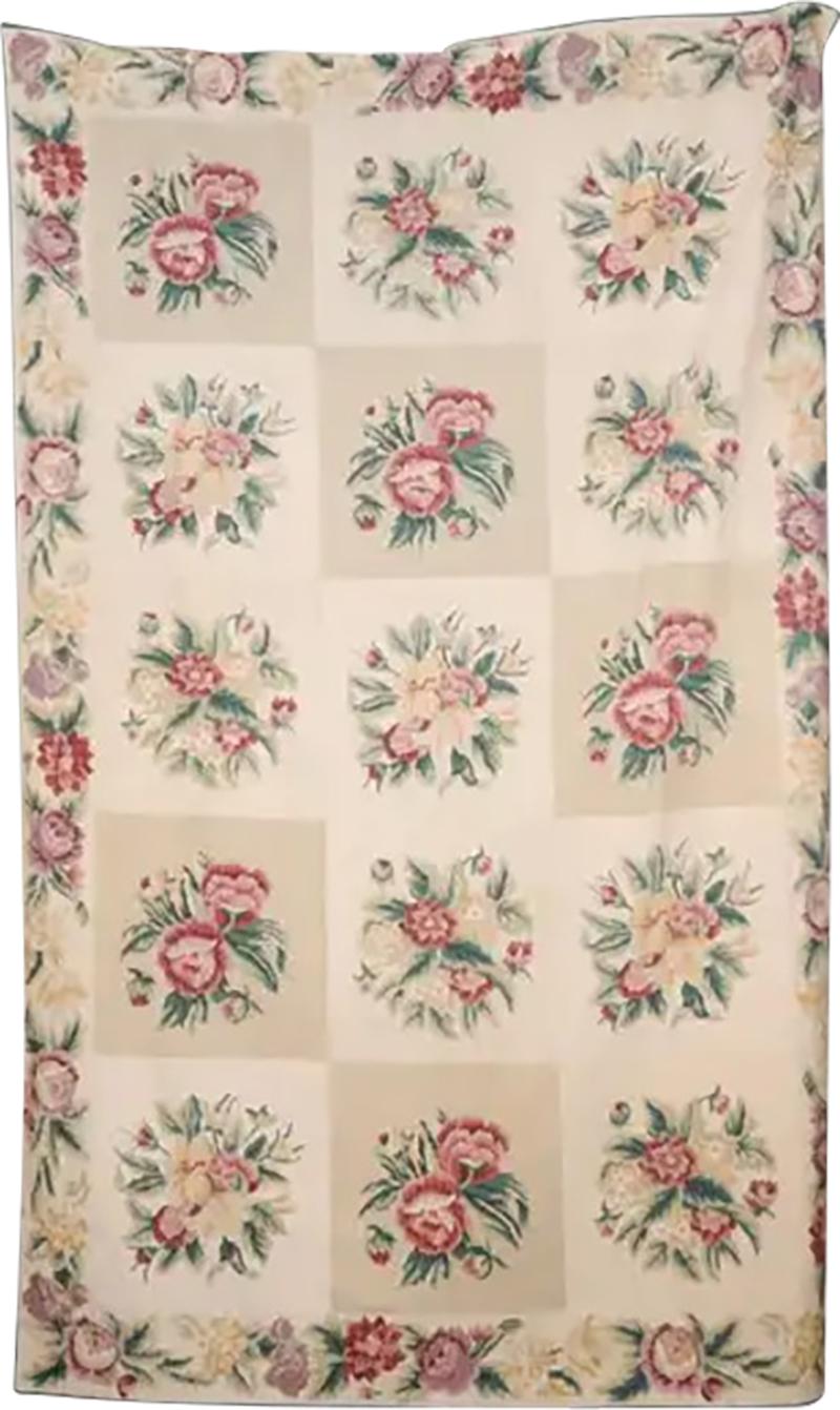 French 19th Century Aubusson Wall Tapestry with Pink and Cream Floral D cor