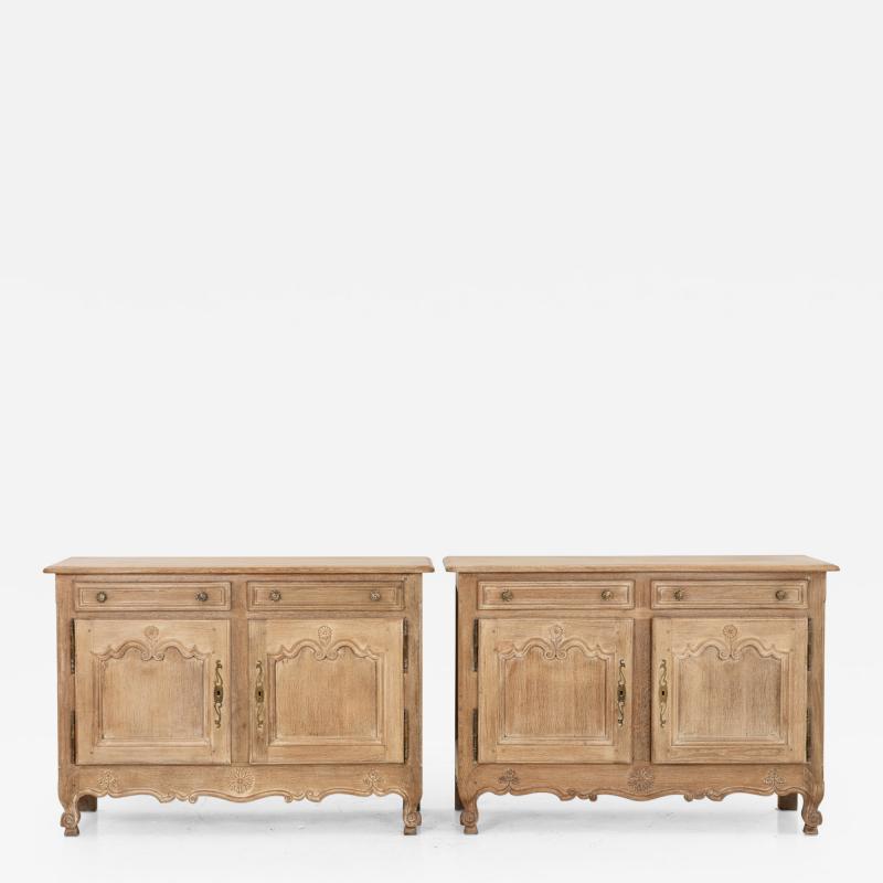 French 19th Century Bleached Oak Buffets with Floral Details a Pair
