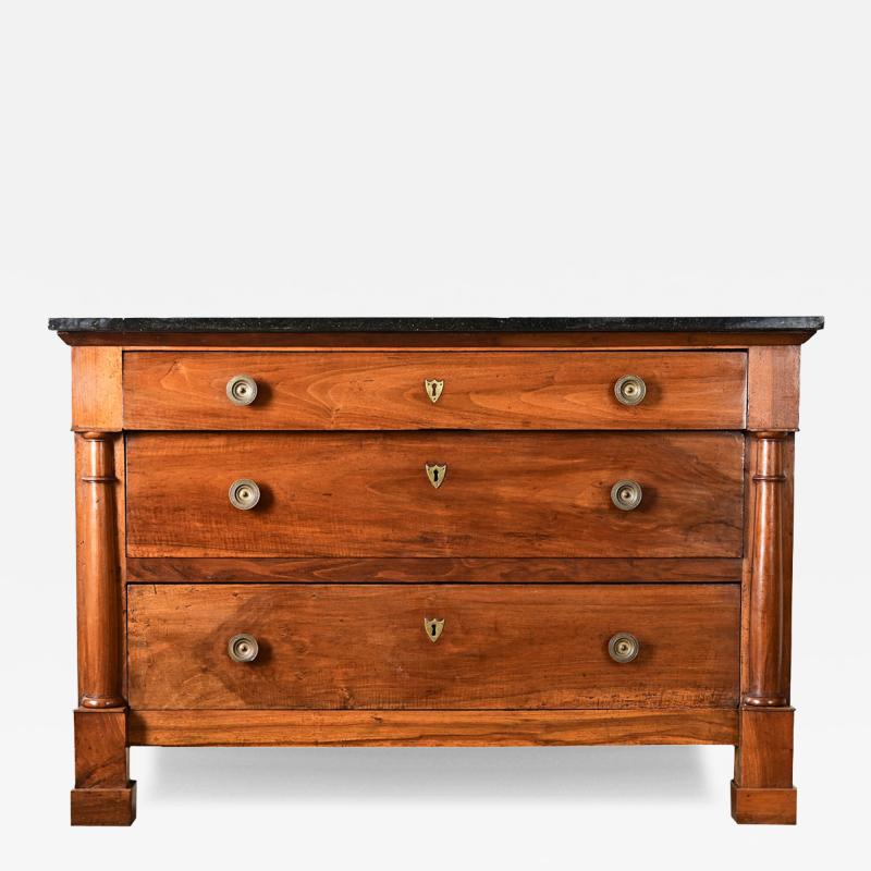 French 19th Century Empire Walnut Commode with Fossil Marble Top