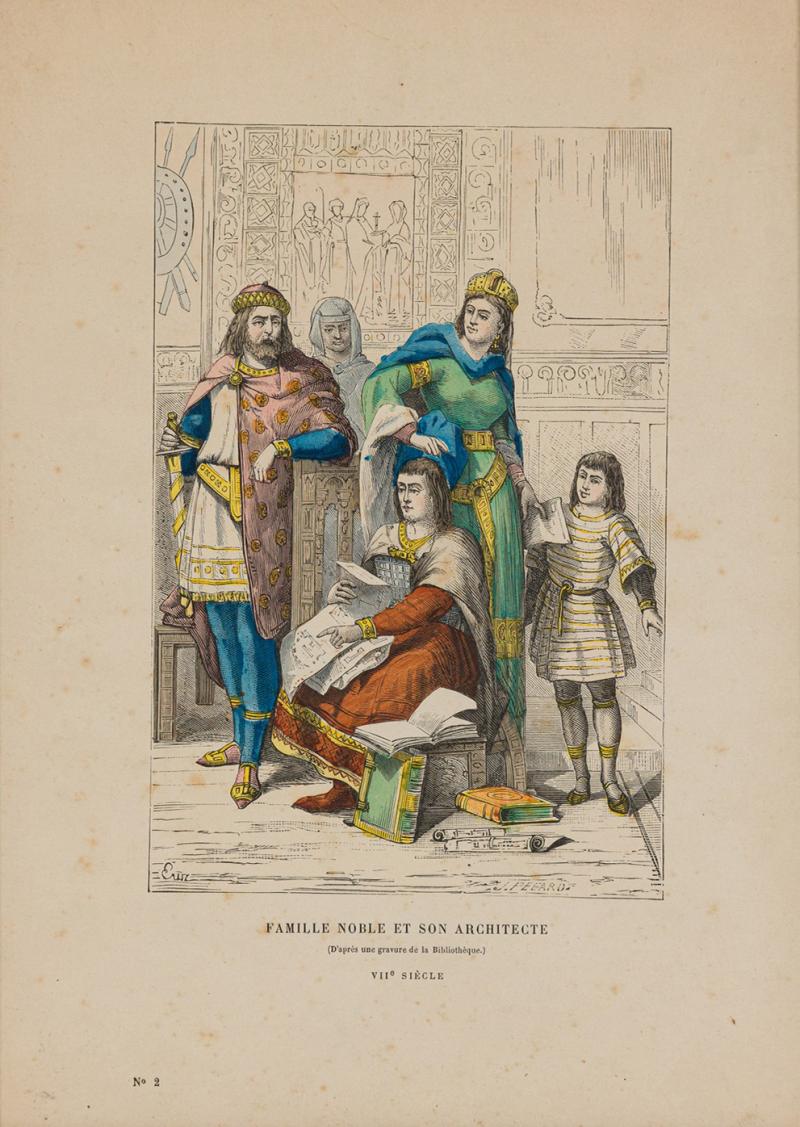 French 19th Century Framed Lithograph of a Parisian Noble Family and their Archi