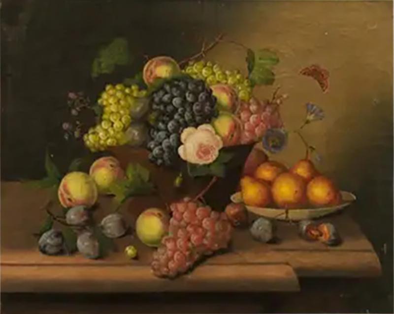 French 19th Century Framed Oil on Canvas Still Life Painting Depicting Fruits