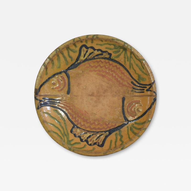 French 19th Century Glazed Folk Art Ceramic Platter Bowl Depicting Two Fish